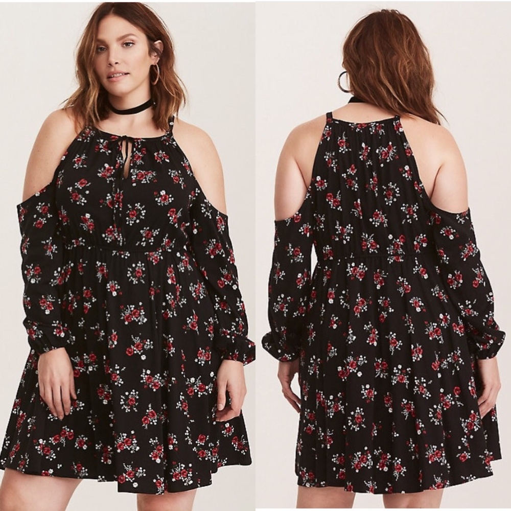Torrid Cold Shoulder Floral Print Challis Dress